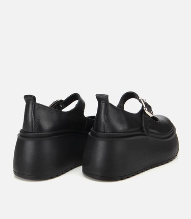  Kadın Deri Siyah Dolgu Topuklu Tokalı Babet