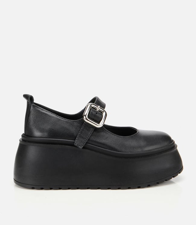  Kadın Deri Siyah Dolgu Topuklu Tokalı Babet