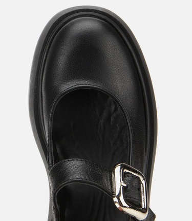  Kadın Deri Siyah Dolgu Topuklu Tokalı Babet