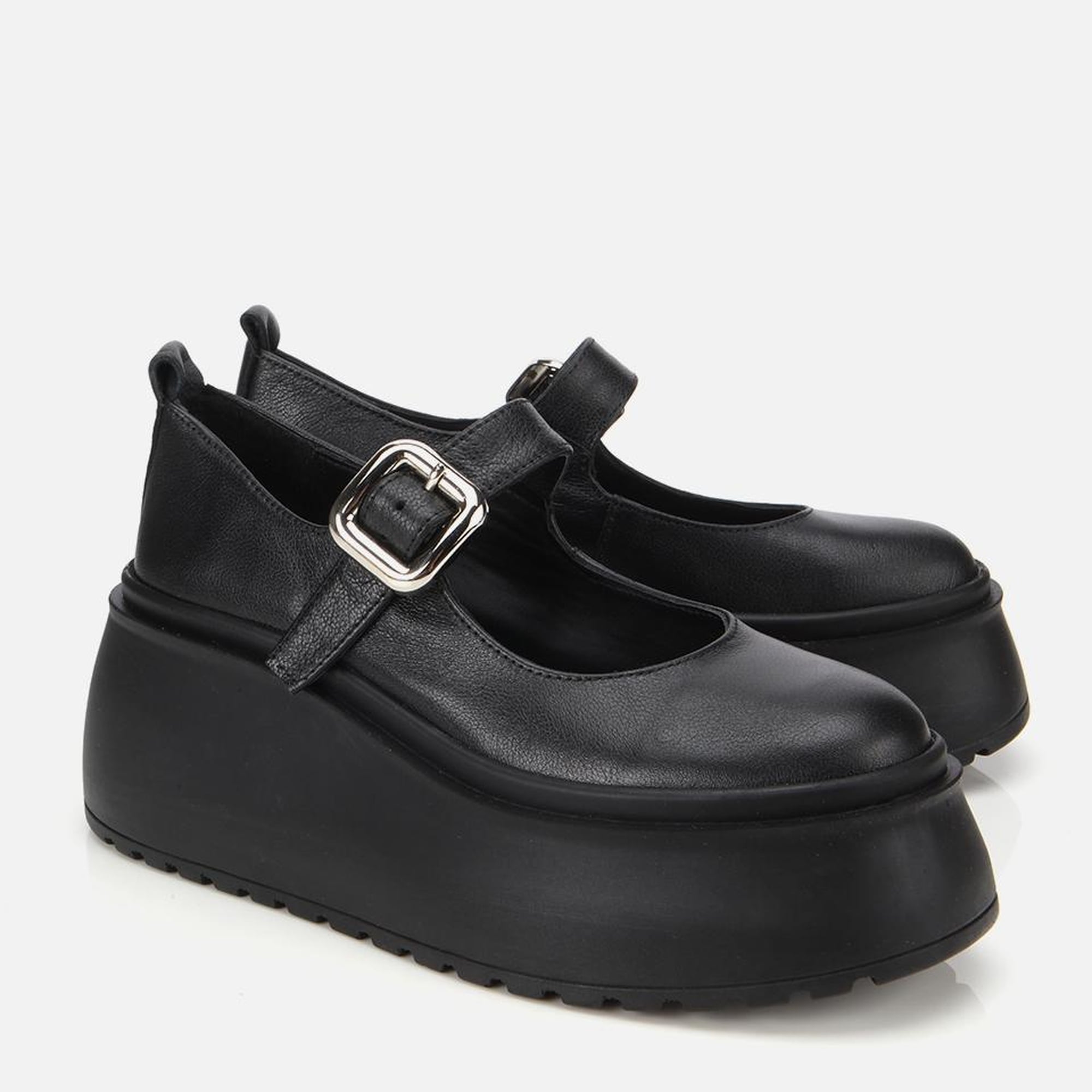 Kadın Deri Siyah Dolgu Topuklu Tokalı Babet