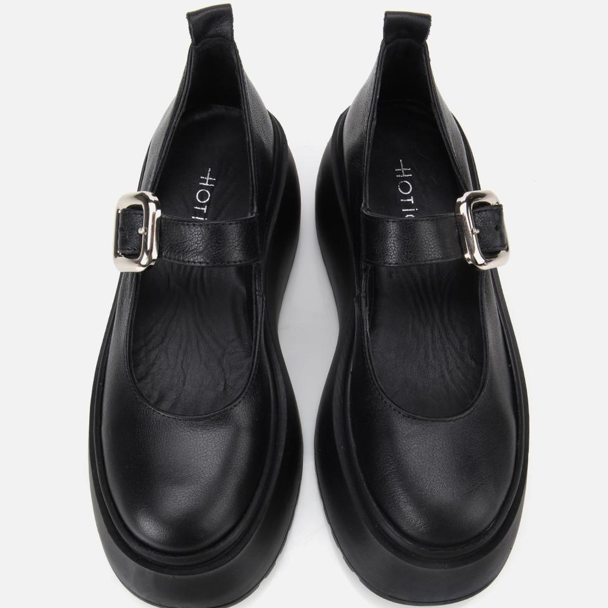 Kadın Deri Siyah Dolgu Topuklu Tokalı Babet