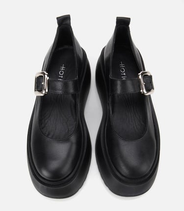  Kadın Deri Siyah Dolgu Topuklu Tokalı Babet