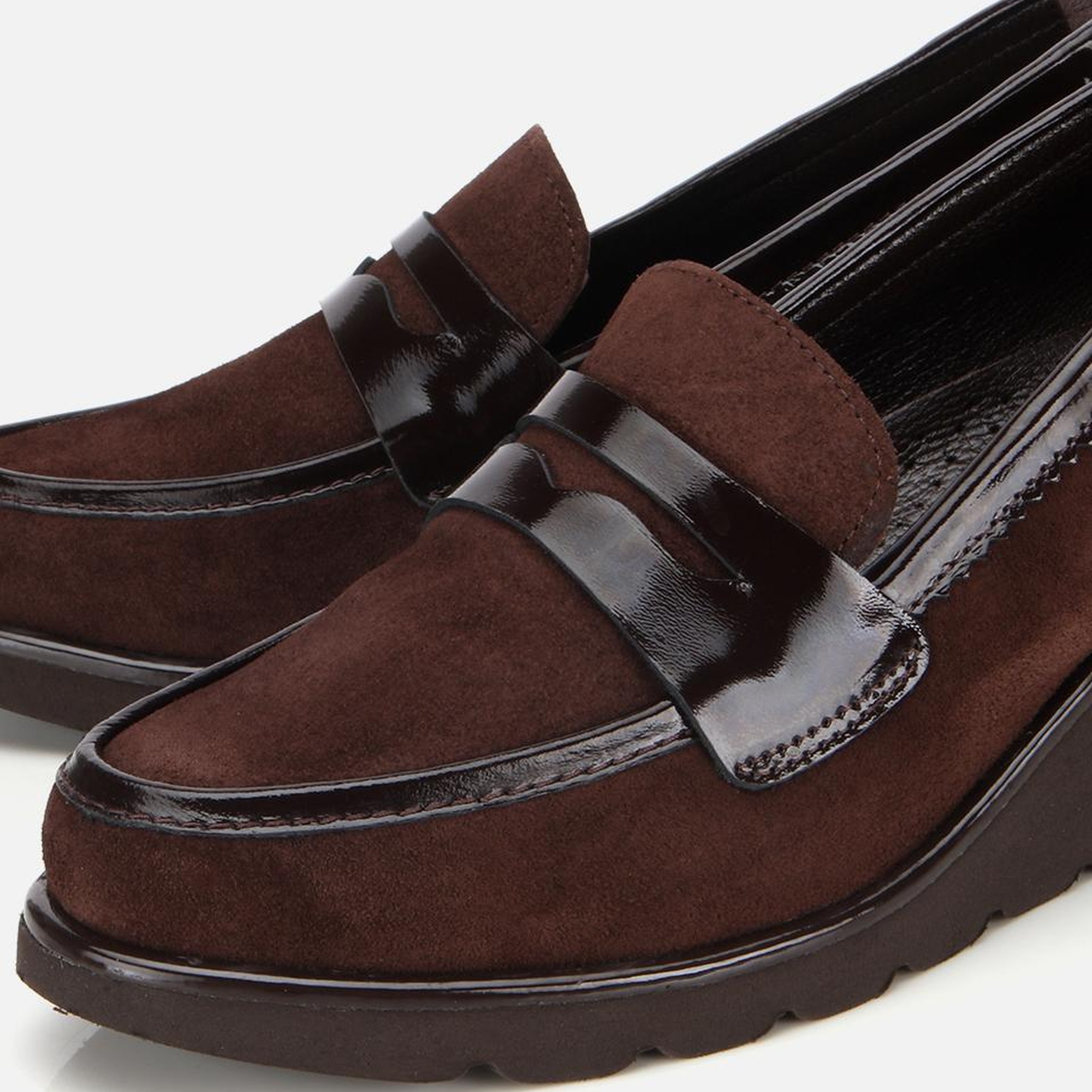 Kadın Süet Deri Kahverengi Rahat Dolgu Topuklu Günlük Loafer