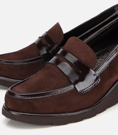  Kadın Süet Deri Kahverengi Rahat Dolgu Topuklu Günlük Loafer