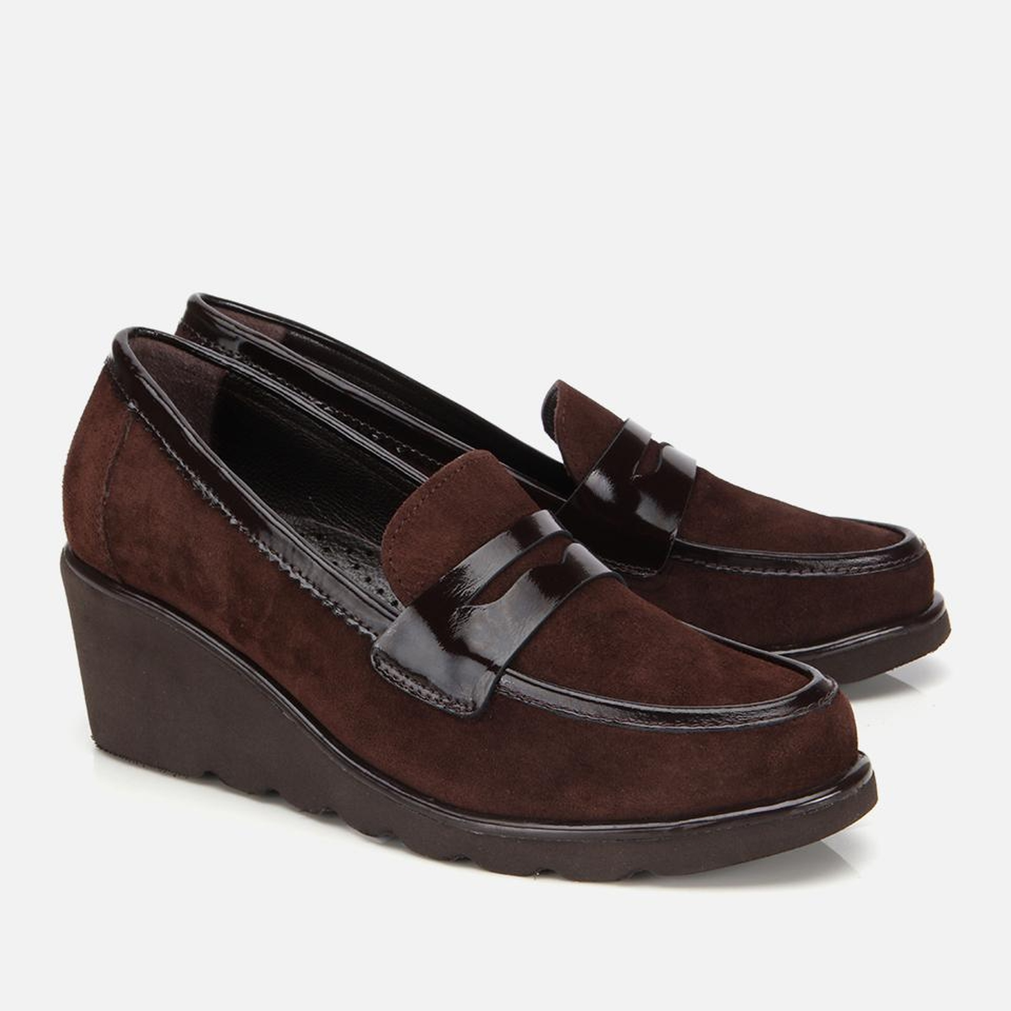 Kadın Süet Deri Kahverengi Rahat Dolgu Topuklu Günlük Loafer