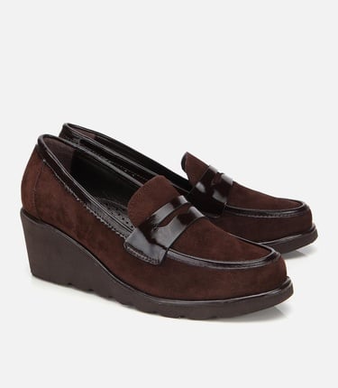  Kadın Süet Deri Kahverengi Rahat Dolgu Topuklu Günlük Loafer