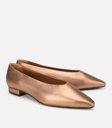  Kadın Deri Bronz Sivri Burunlu Babet