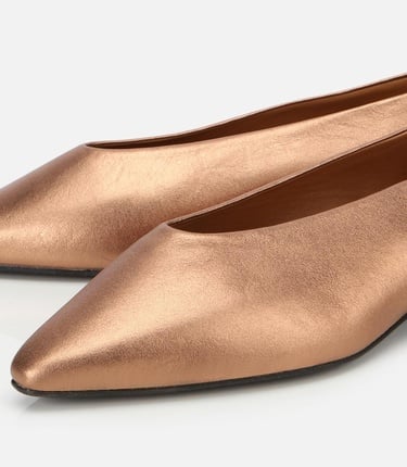  Kadın Deri Bronz Sivri Burunlu Babet