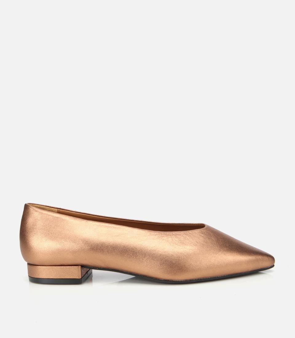  Kadın Deri Bronz Sivri Burunlu Babet