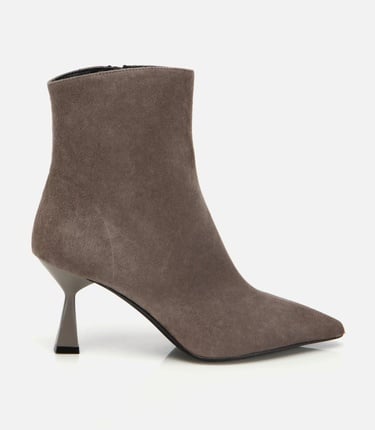  Kadın Süet Deri Vizon Dikiş Detaylı Sivri  Kısa Topuklu Bot