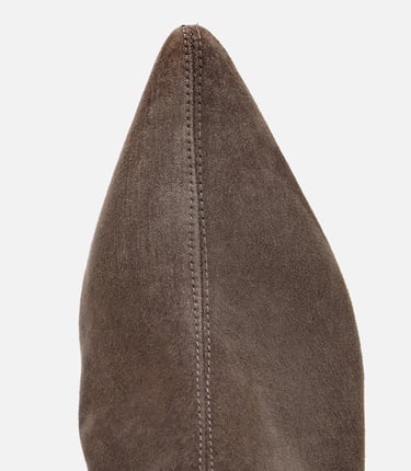  Kadın Süet Deri Vizon Dikiş Detaylı Sivri  Kısa Topuklu Bot