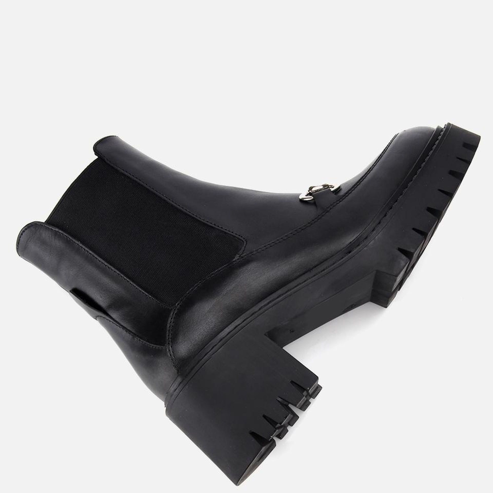 Kadın Deri Siyah Tokalı Lastik Detaylı Kalın Tabanlı Topuklu Bot