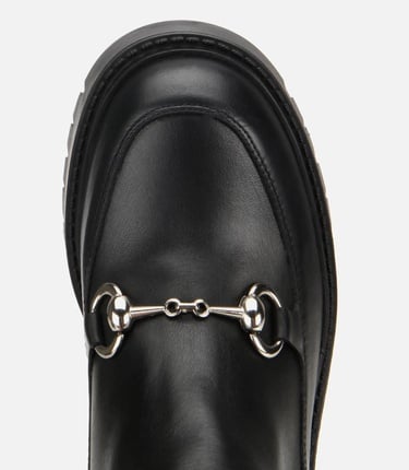  Kadın Deri Siyah Tokalı Lastik Detaylı Kalın Tabanlı Topuklu Bot