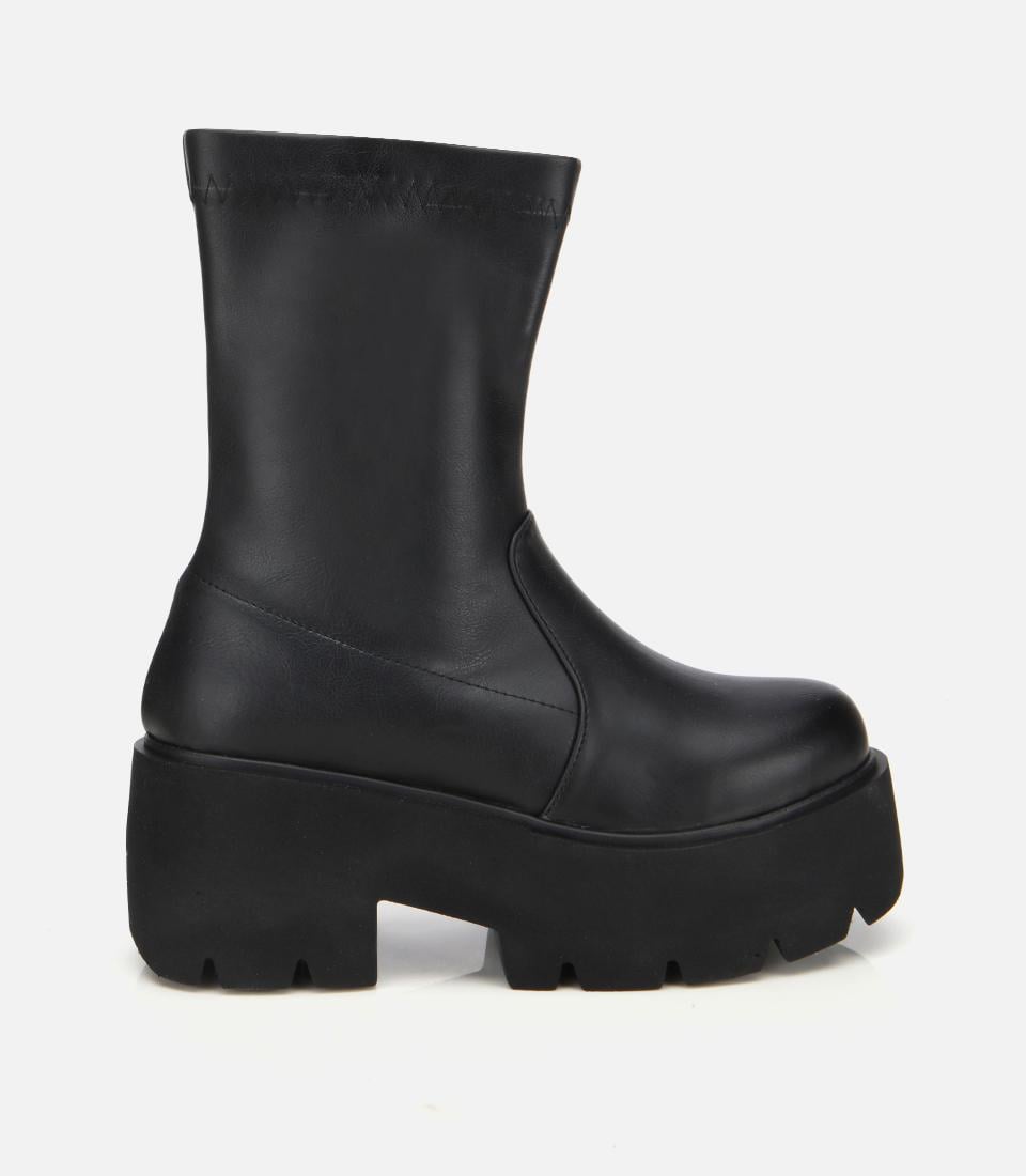  Kadın Siyah Streç Kalın Tabanlı Yüksek Topuklu Bot