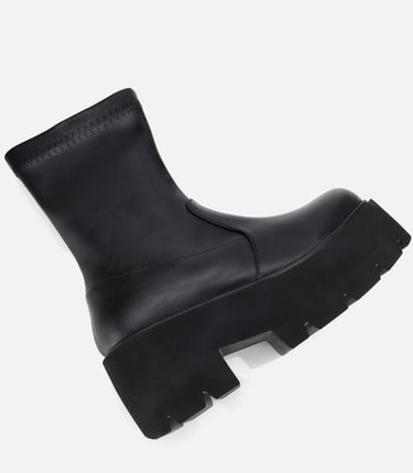  Kadın Siyah Streç Kalın Tabanlı Yüksek Topuklu Bot