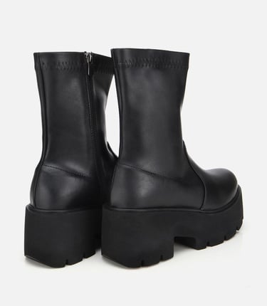  Kadın Siyah Streç Kalın Tabanlı Yüksek Topuklu Bot