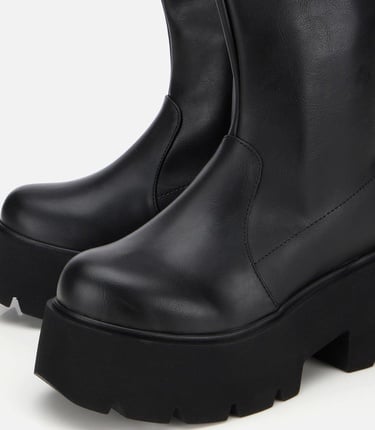  Kadın Siyah Streç Kalın Tabanlı Yüksek Topuklu Bot