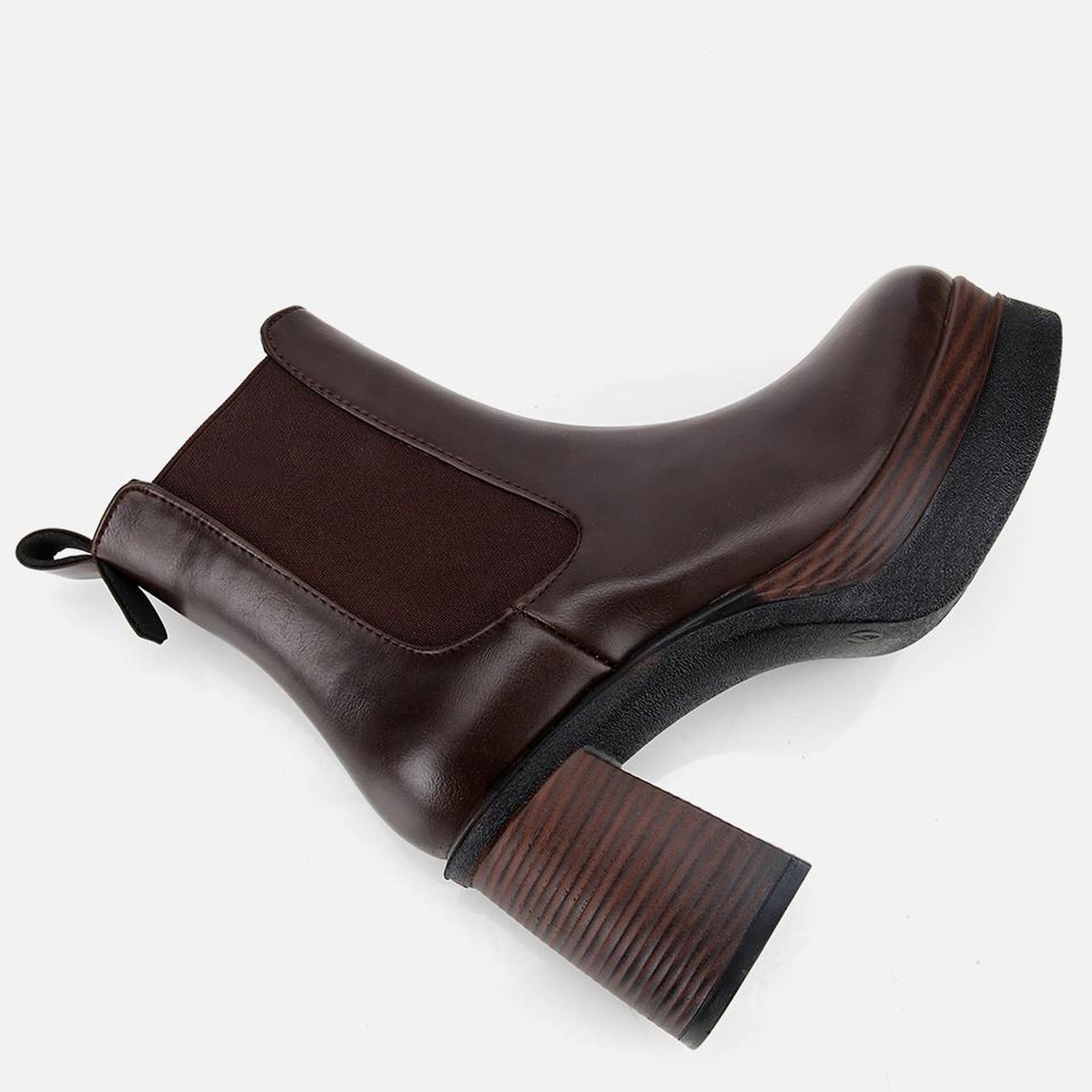 Kadın Kahverengi Lastik Detaylı Kalın Topuklu Bot