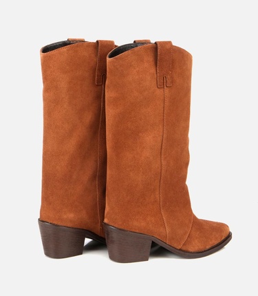  Kadın Süet Deri Taba Kovboy Topuklu Bot