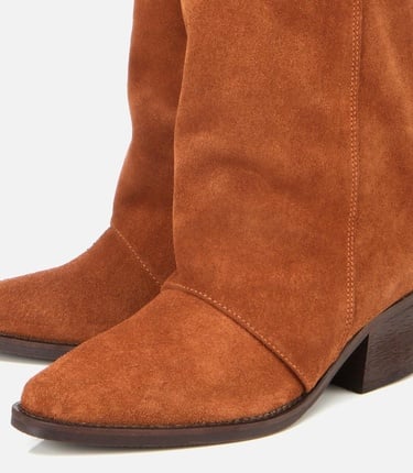  Kadın Süet Deri Taba Kovboy Topuklu Bot