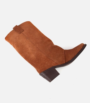  Kadın Süet Deri Taba Kovboy Topuklu Bot