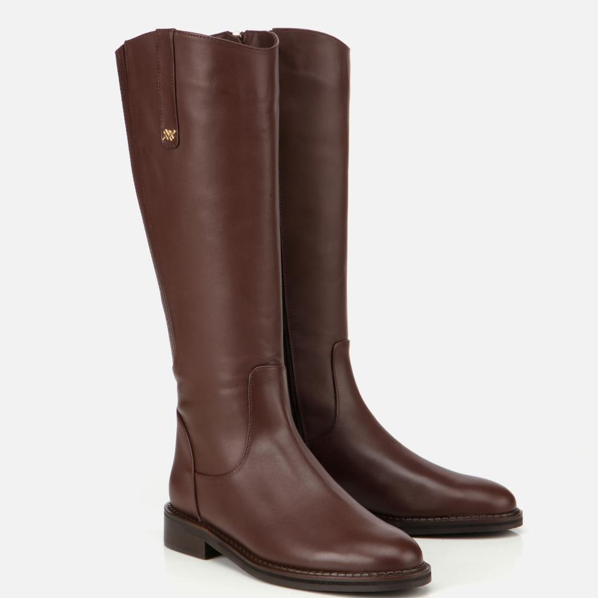 Kadın Deri Kahverengi Lastik Detaylı Binci Düz Çizme