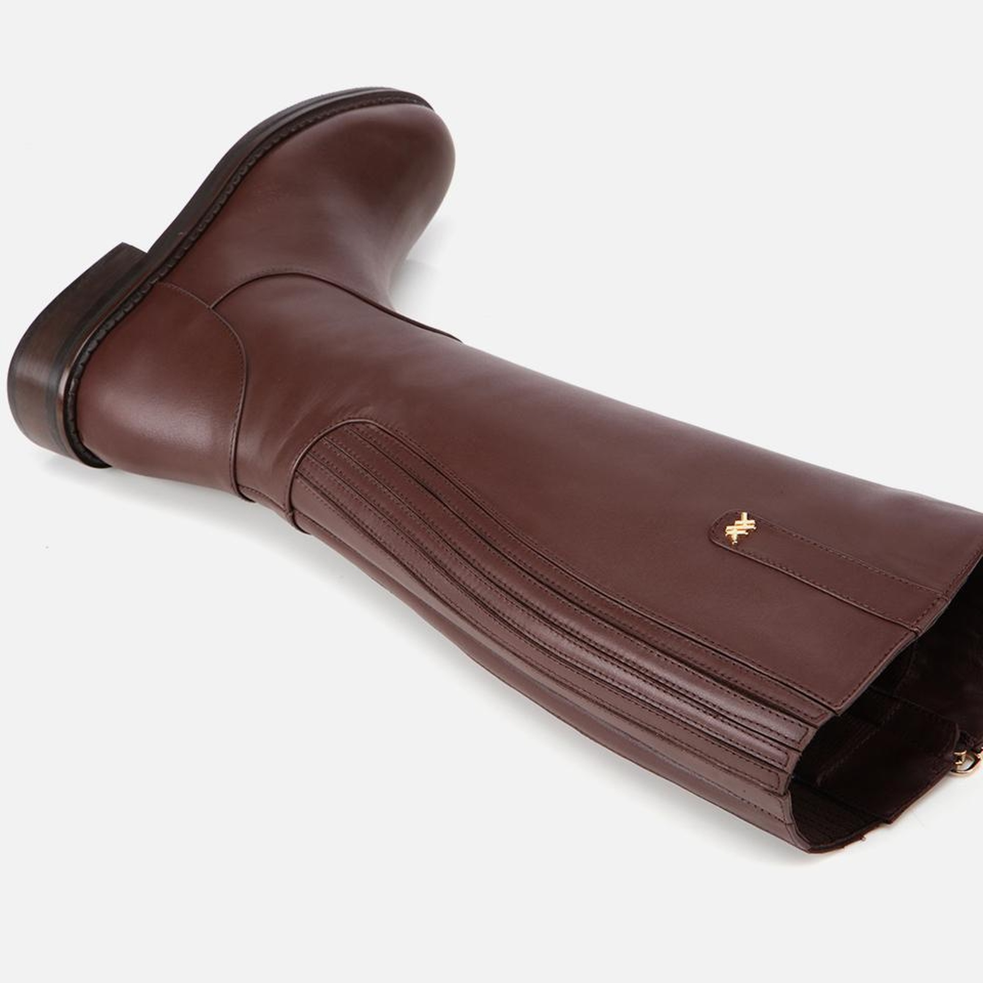 Kadın Deri Kahverengi Lastik Detaylı Binci Düz Çizme