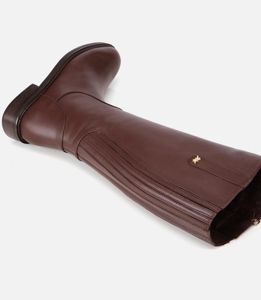  Kadın Deri Kahverengi Lastik Detaylı Binci Düz Çizme