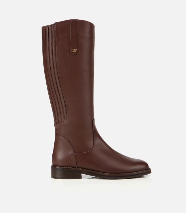  Kadın Deri Kahverengi Lastik Detaylı Binci Düz Çizme