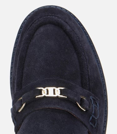  Kadın Süet Deri Lacivert Tokalı Hafif Tabanlı Klasik Loafer