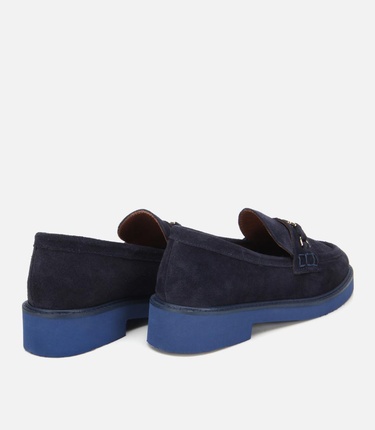  Kadın Süet Deri Lacivert Tokalı Hafif Tabanlı Klasik Loafer