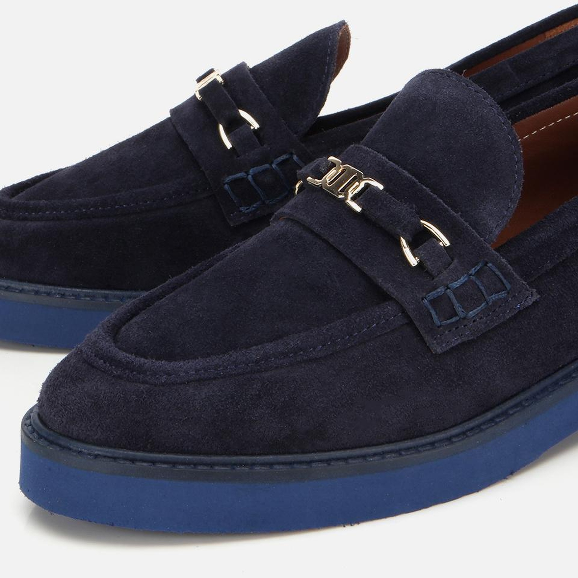 Kadın Süet Deri Lacivert Tokalı Hafif Tabanlı Klasik Loafer