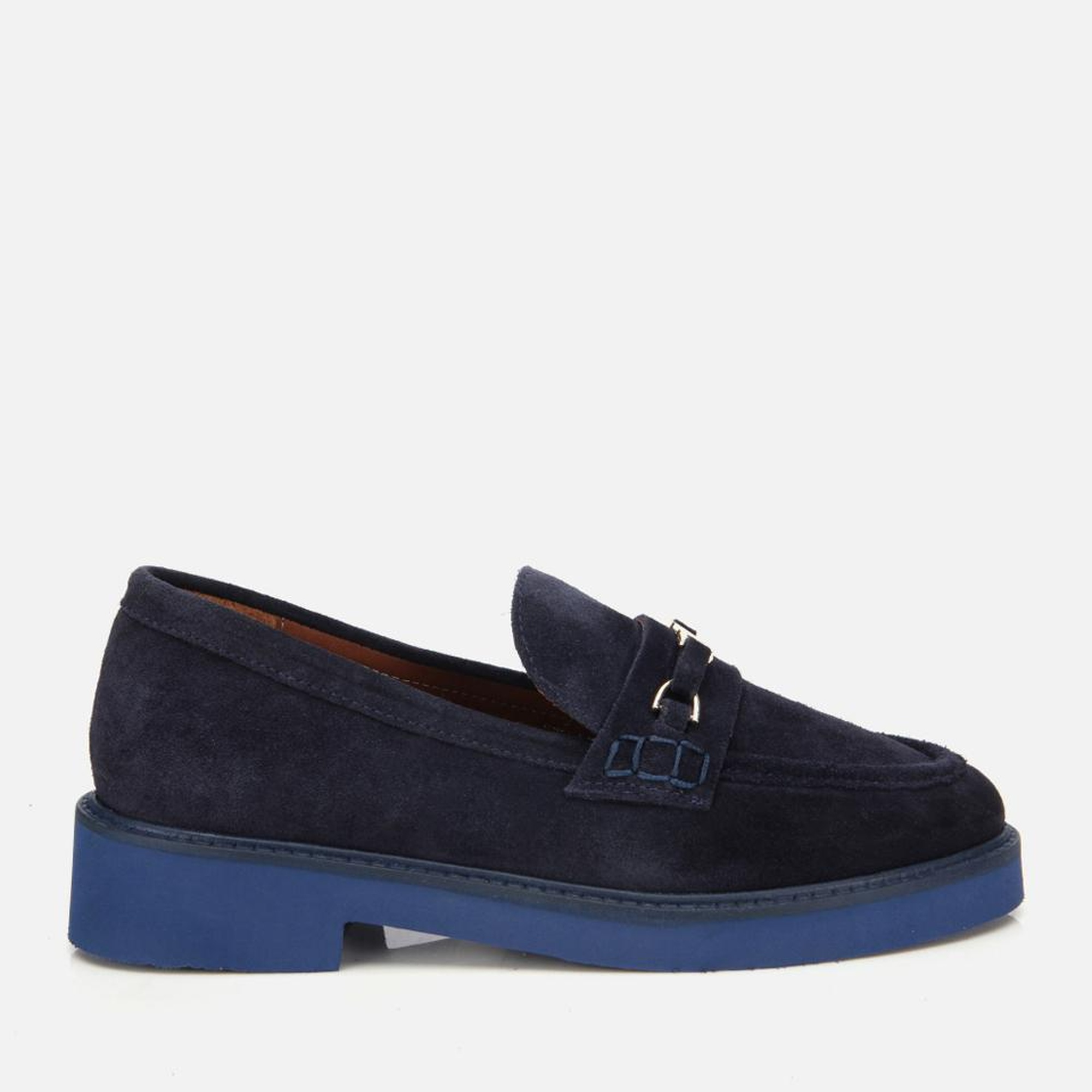 Kadın Süet Deri Lacivert Tokalı Hafif Tabanlı Klasik Loafer