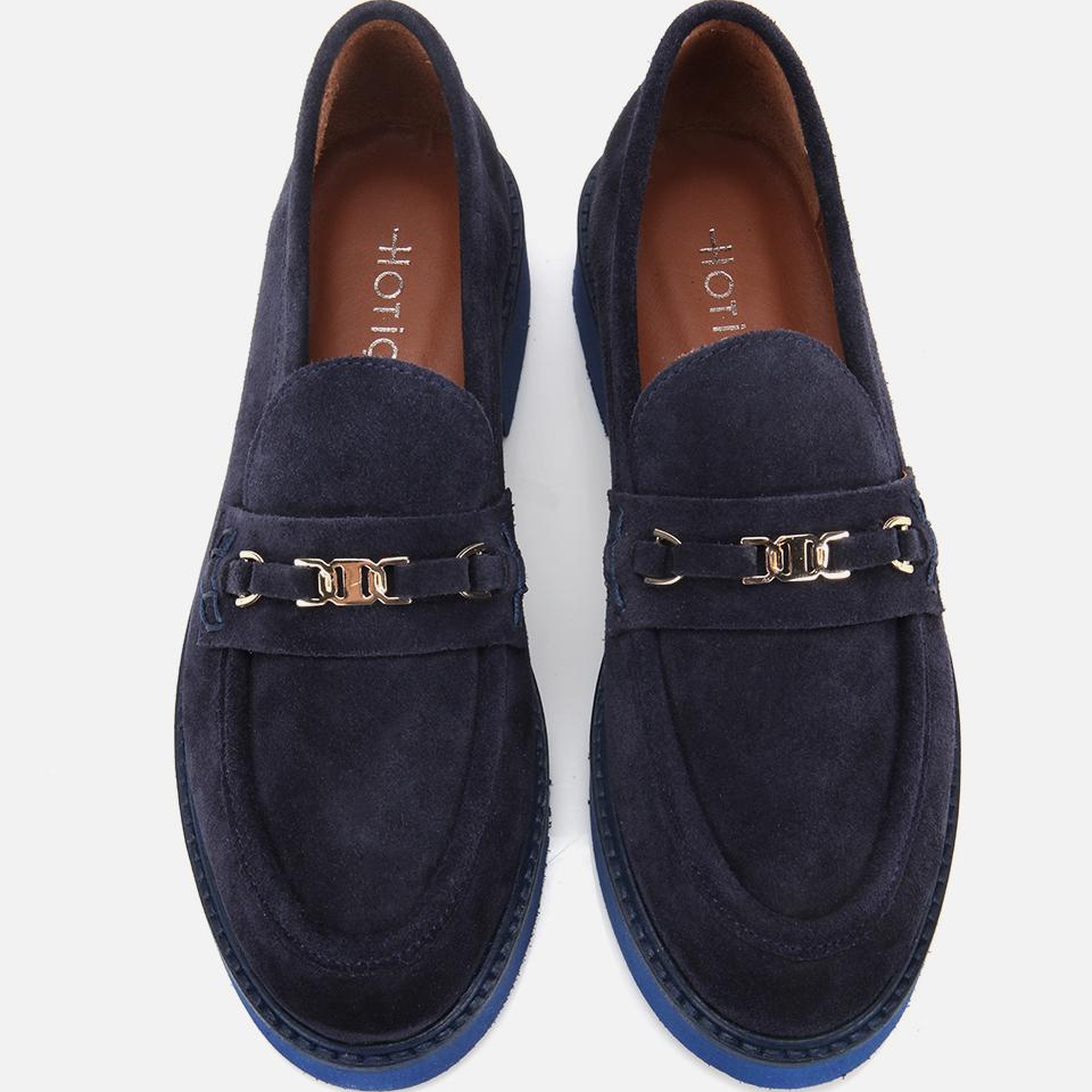 Kadın Süet Deri Lacivert Tokalı Hafif Tabanlı Klasik Loafer