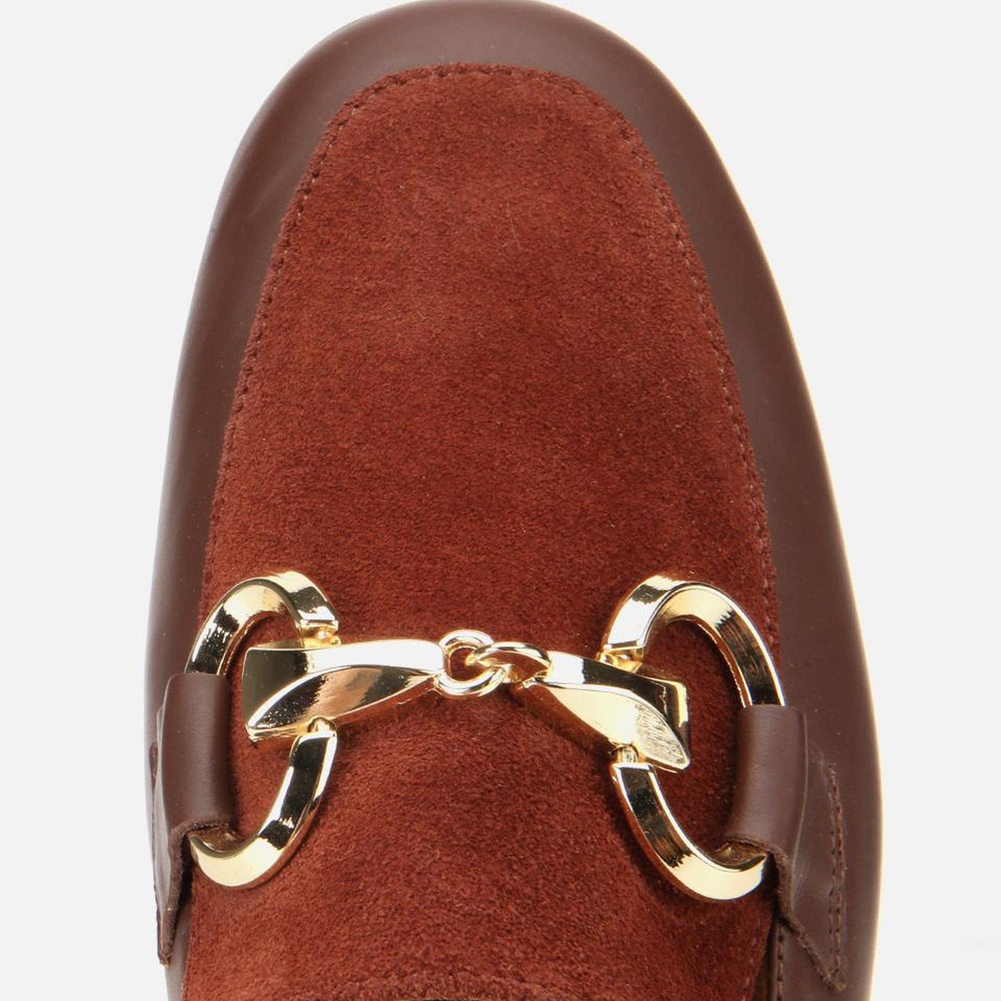 Kadın Süet Deri Acı Kahverengi Tokalı Klasik Loafer