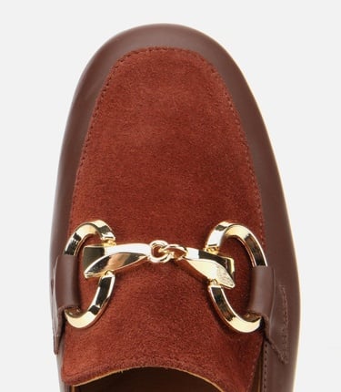  Kadın Süet Deri Acı Kahverengi Tokalı Klasik Loafer