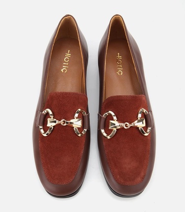  Kadın Süet Deri Acı Kahverengi Tokalı Klasik Loafer