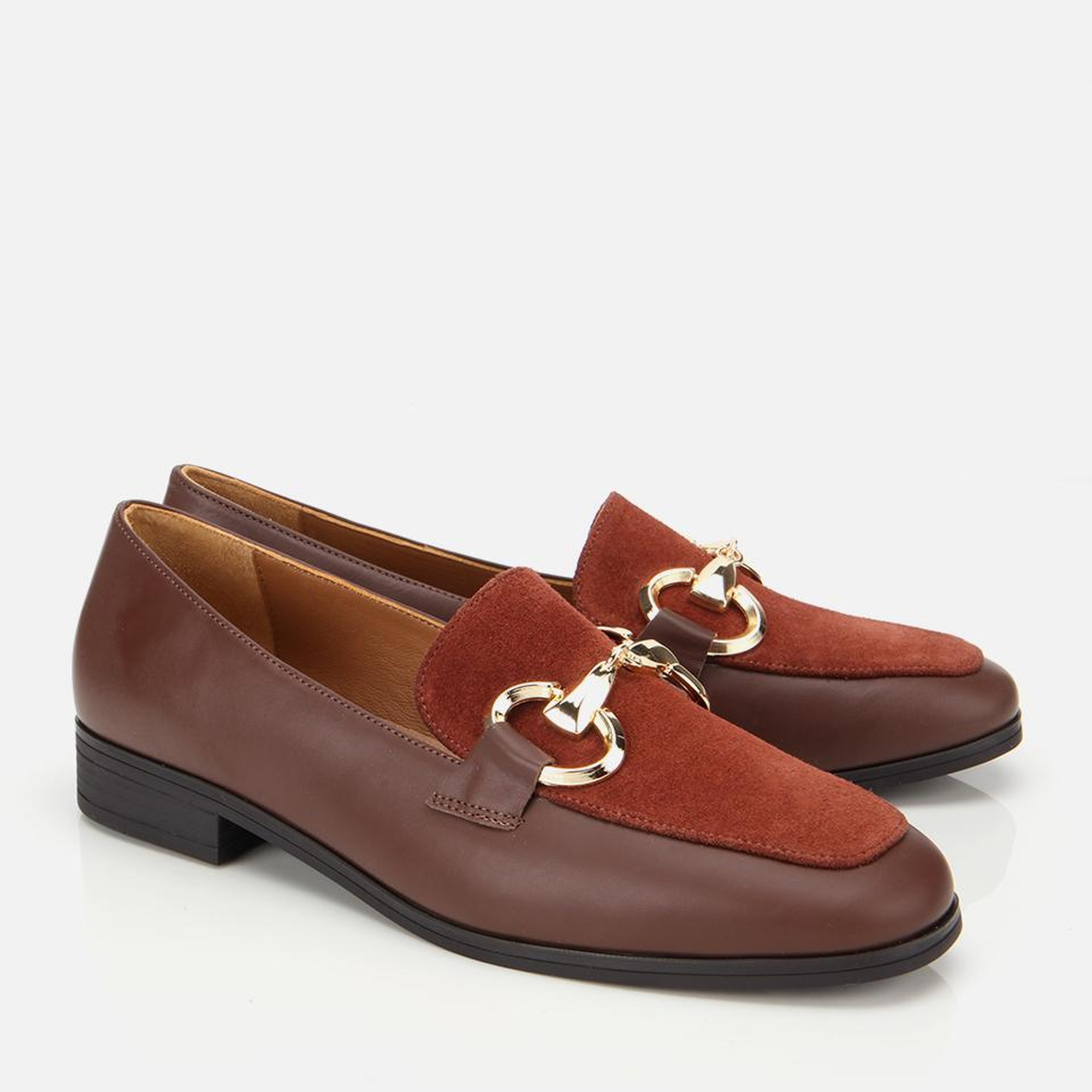 Kadın Süet Deri Acı Kahverengi Tokalı Klasik Loafer