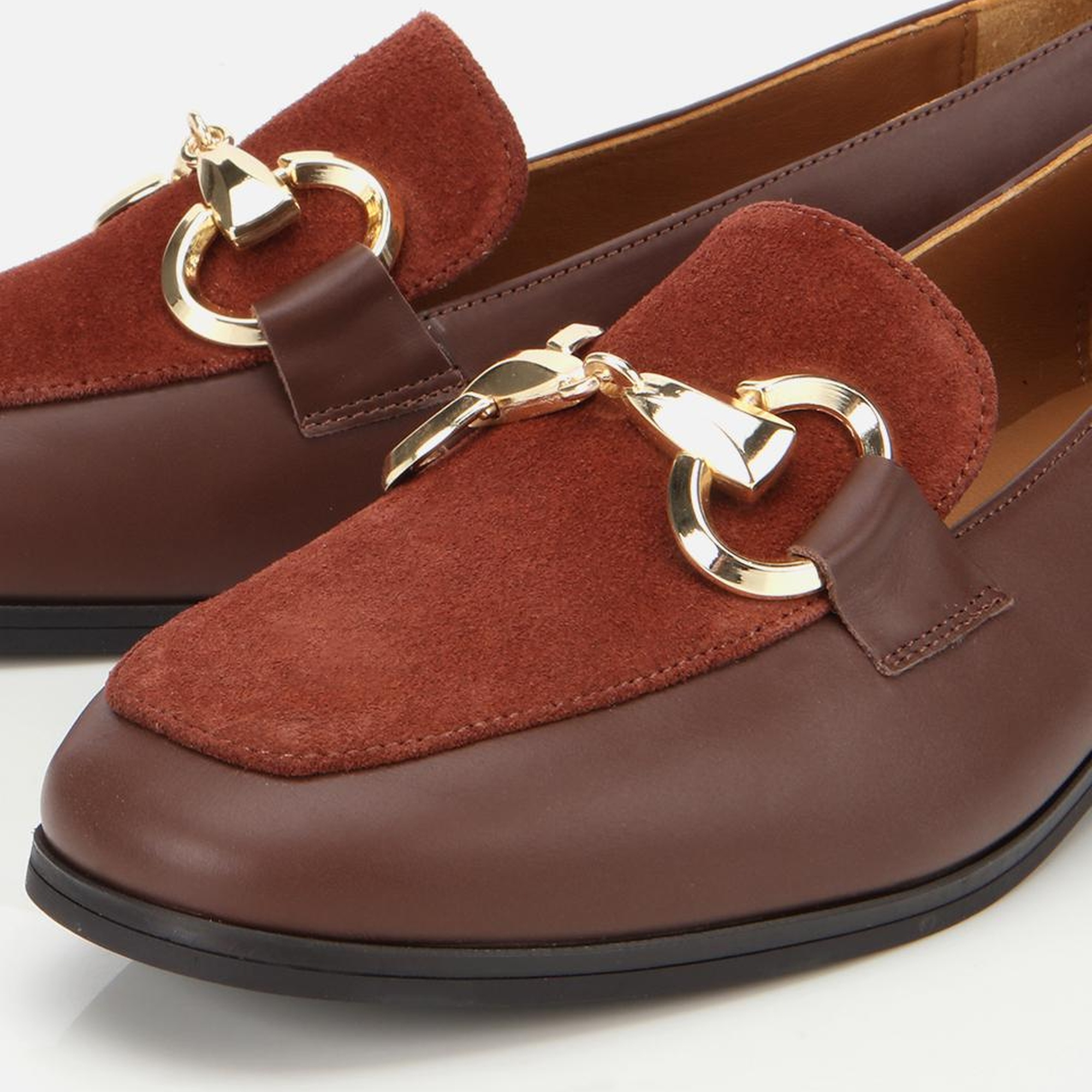 Kadın Süet Deri Acı Kahverengi Tokalı Klasik Loafer