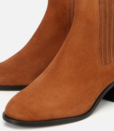  Kadın Süet Deri Taba Lastik Detaylı Bilekte Düz Bot