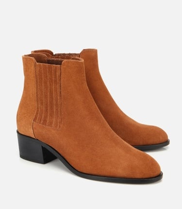  Kadın Süet Deri Taba Lastik Detaylı Bilekte Düz Bot