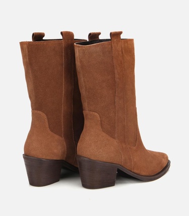  Kadın Süet Deri Taba Western Kovboy Topuklu Bot