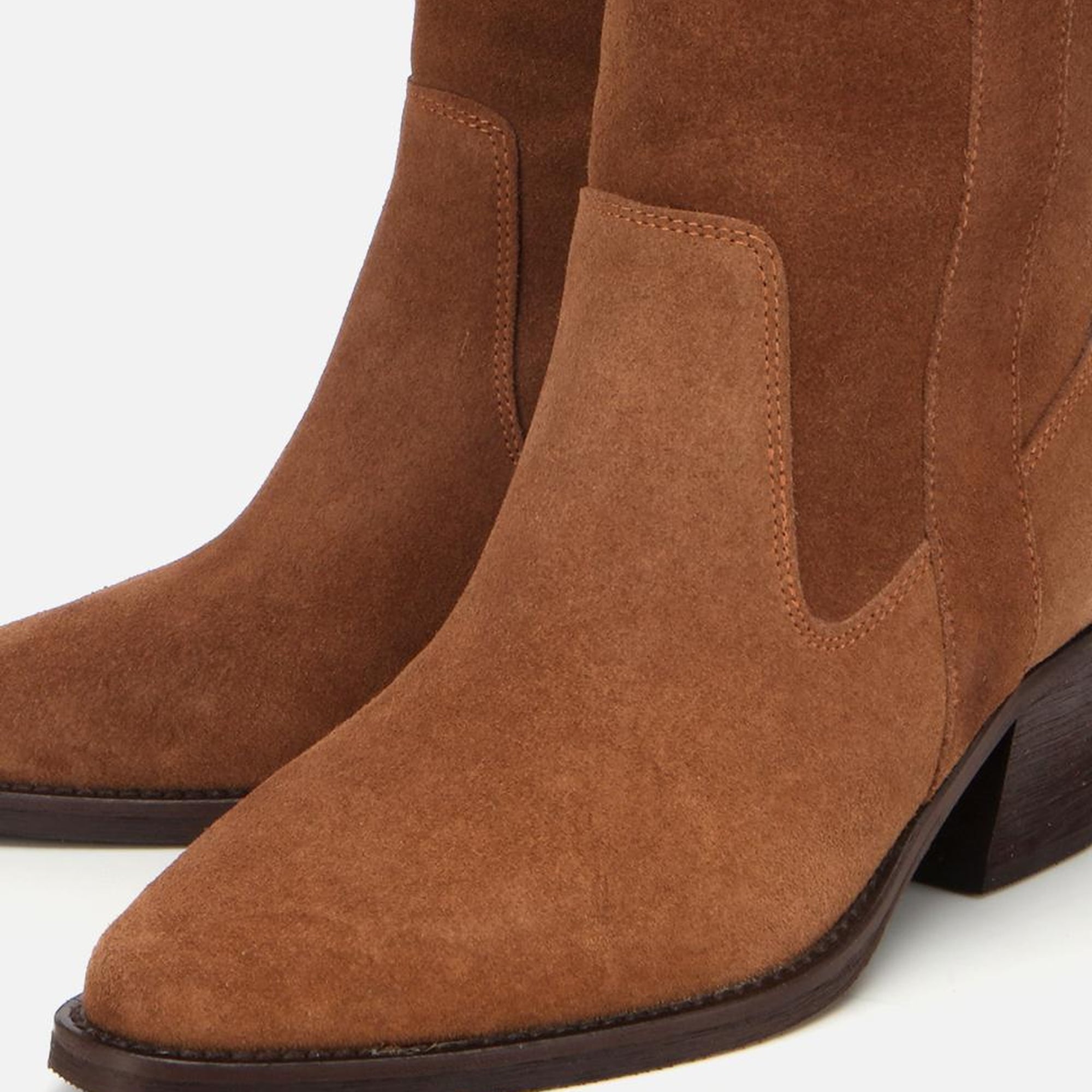 Kadın Süet Deri Taba Western Kovboy Topuklu Bot