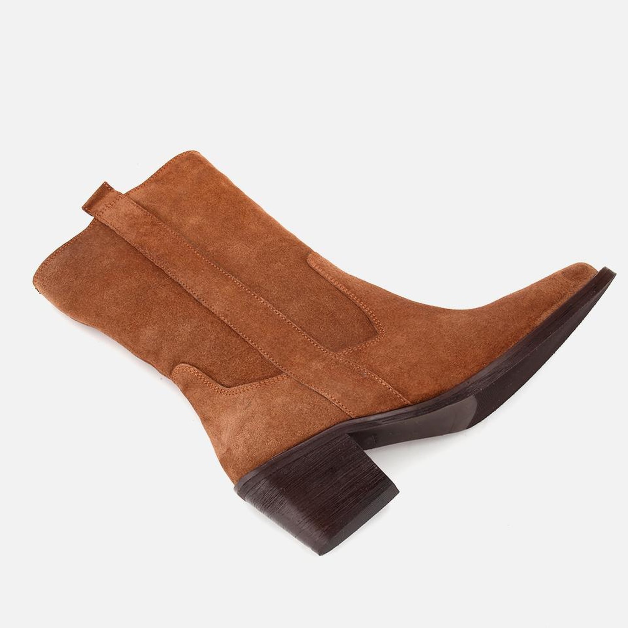 Kadın Süet Deri Taba Western Kovboy Topuklu Bot