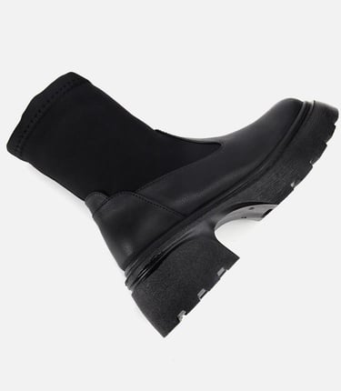  Kadın Siyah Streç Kalın Tabanlı Bilekte Düz Bot