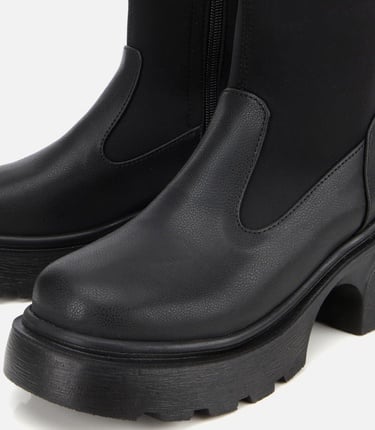  Kadın Siyah Streç Kalın Tabanlı Bilekte Düz Bot