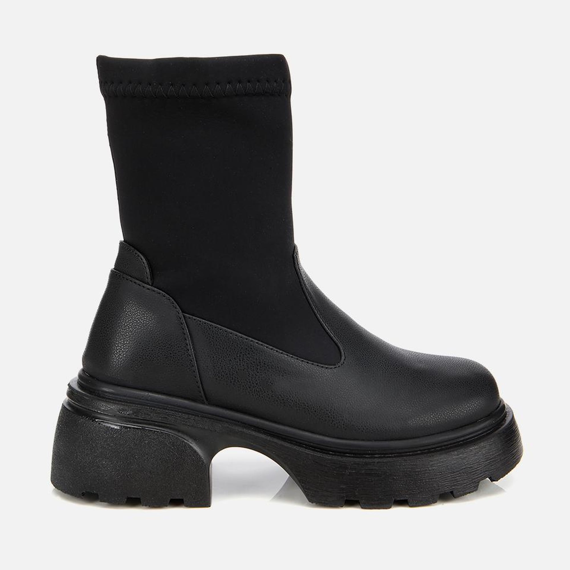 Kadın Siyah Streç Kalın Tabanlı Bilekte Düz Bot