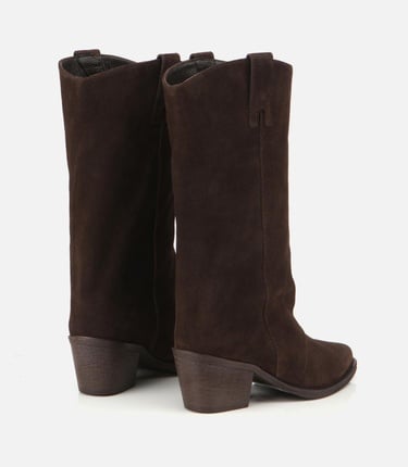  Kadın Süet Deri Kahverengi Kovboy Topuklu Bot