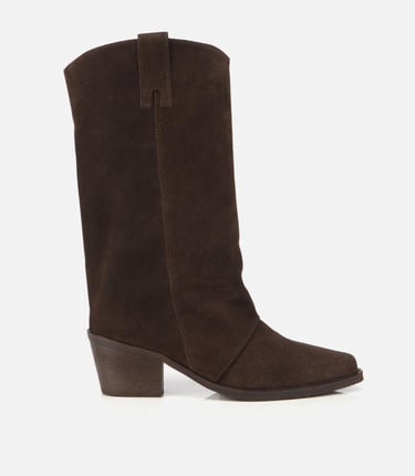  Kadın Süet Deri Kahverengi Kovboy Topuklu Bot