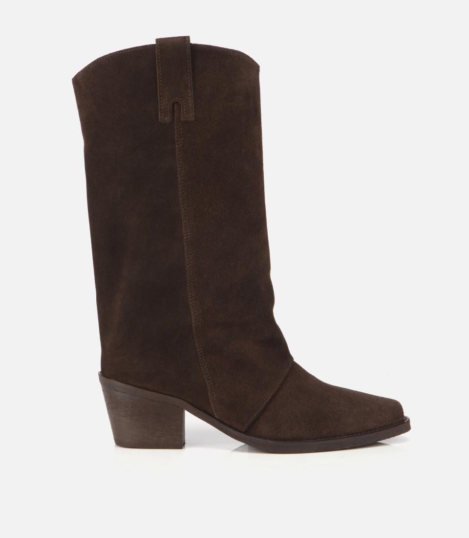  Kadın Süet Deri Kahverengi Kovboy Topuklu Bot